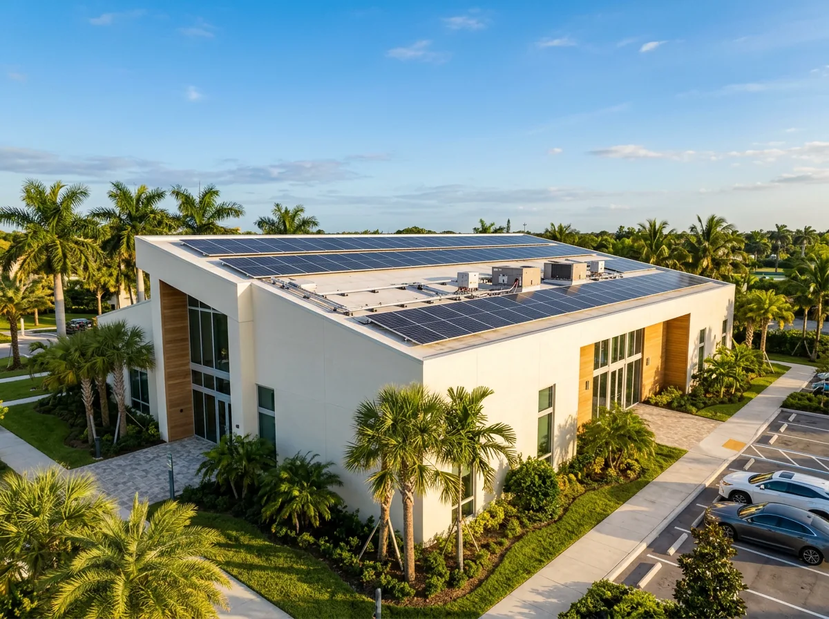 Community building with rooftop solar panels